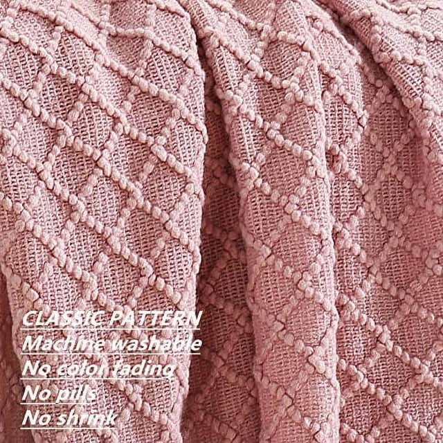 CREVENT Light Blush Pink Knit Throw Blanket for Couch Sofa Chair,Soft and Decorative for Spring Summer (50''X60'' Dusty Pink/Pale Pink)
