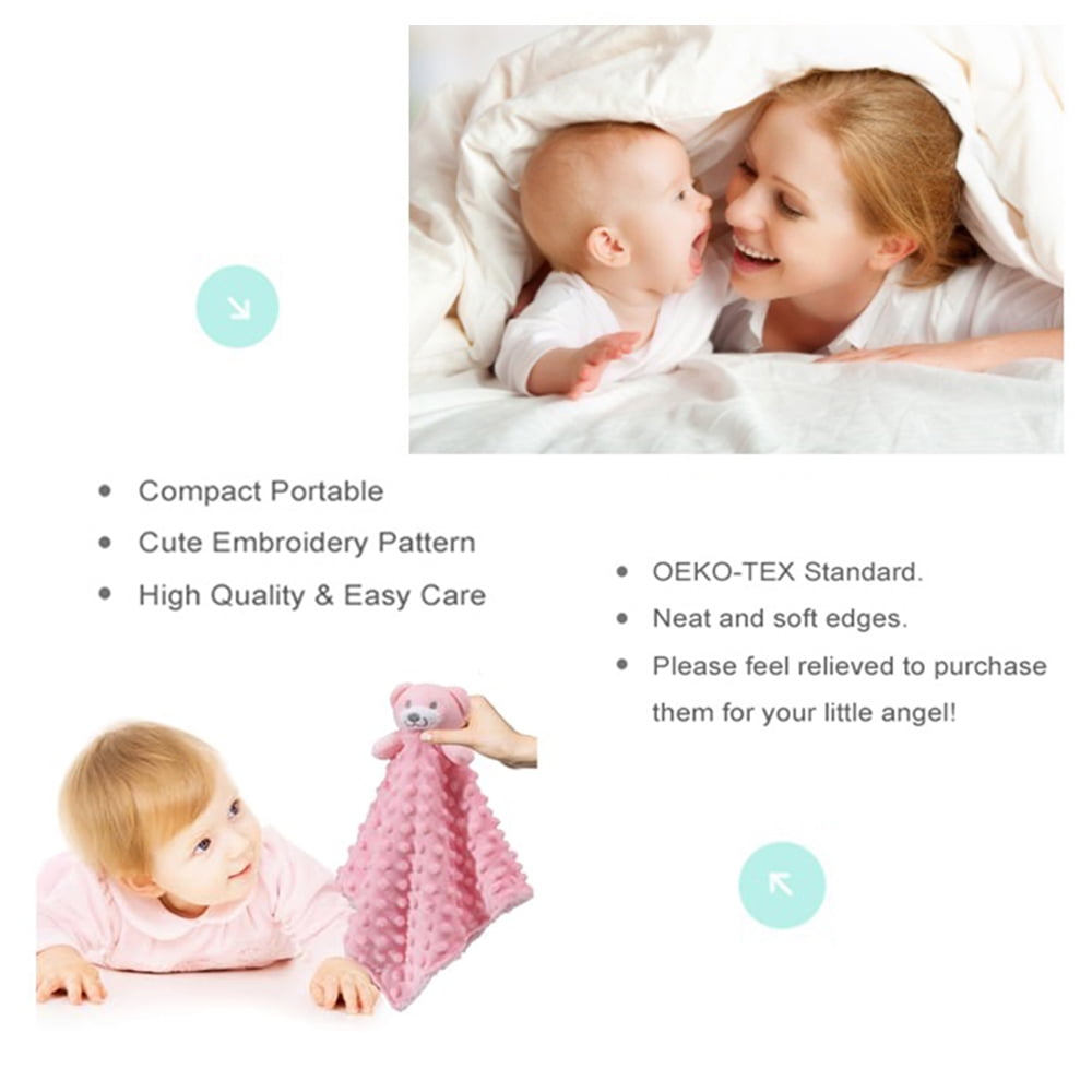 CREVENT Baby Comforting Security Blanket Lovey for Newborn Baby Girls Infants, Minky Dot Front + Sherpa Backing with Animal Face (Pink Bear)