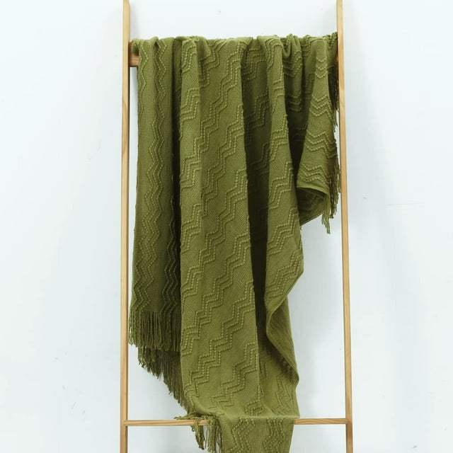 CREVENT Knitted Spring Throw Blanket for Couch Sofa, Suitable for Adult, 50''X60'', Avocado Green