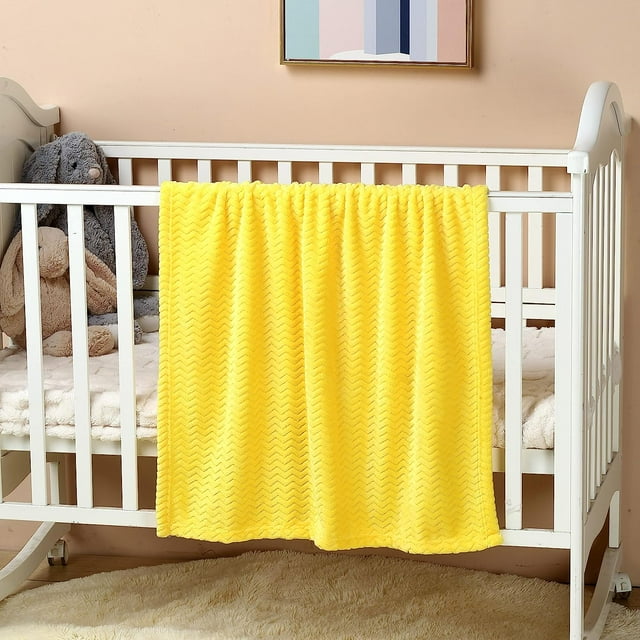 CREVENT 30''X40'' Soft Cozy Warm Baby Blankets for Boys Girls Solid Color - All Season Use - Newborn Essentials (Wave Yellow)