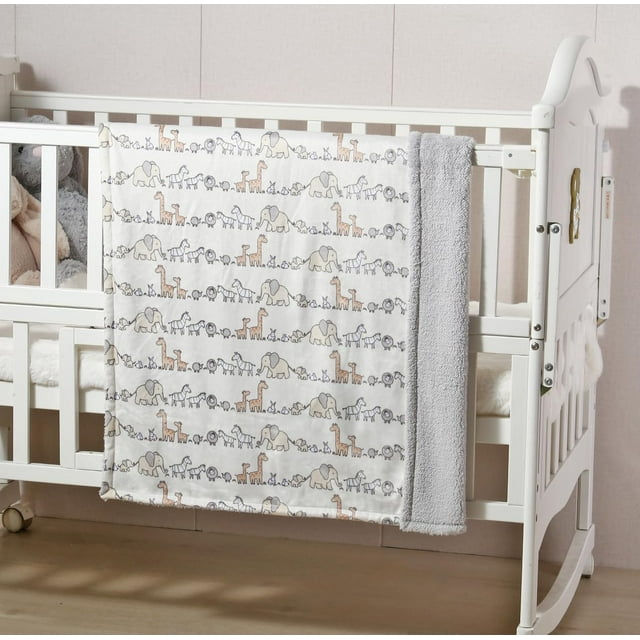 CREVENT Minky Sherpa Baby Blanket for Girls Boys, Soft Plush Receiving Blanket for Newborns - 30x40 Inches (Ivory Animals)