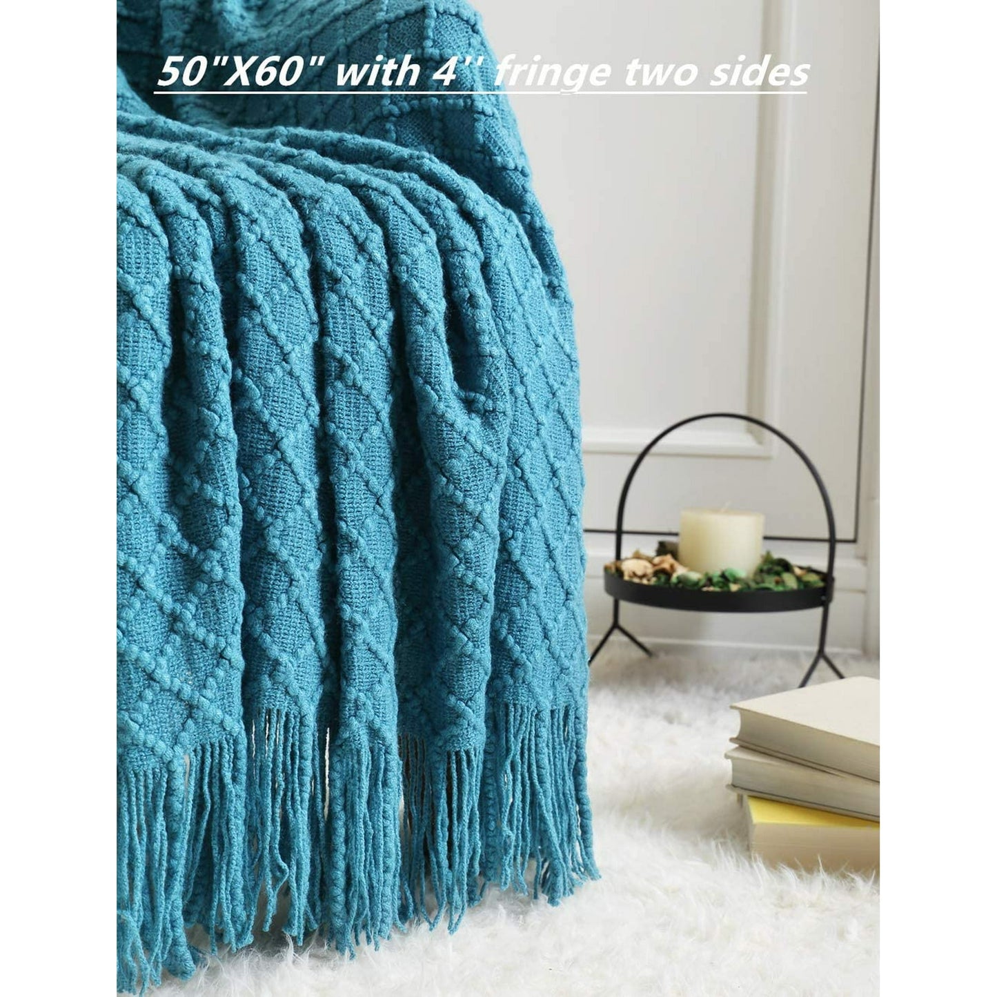 CREVENT Crochet Throw Blanket for Couch Sofa Chair Bed Decoration, Soft Warm Cozy Light Weight for Spring Summer (50''X60'' Turquoise)