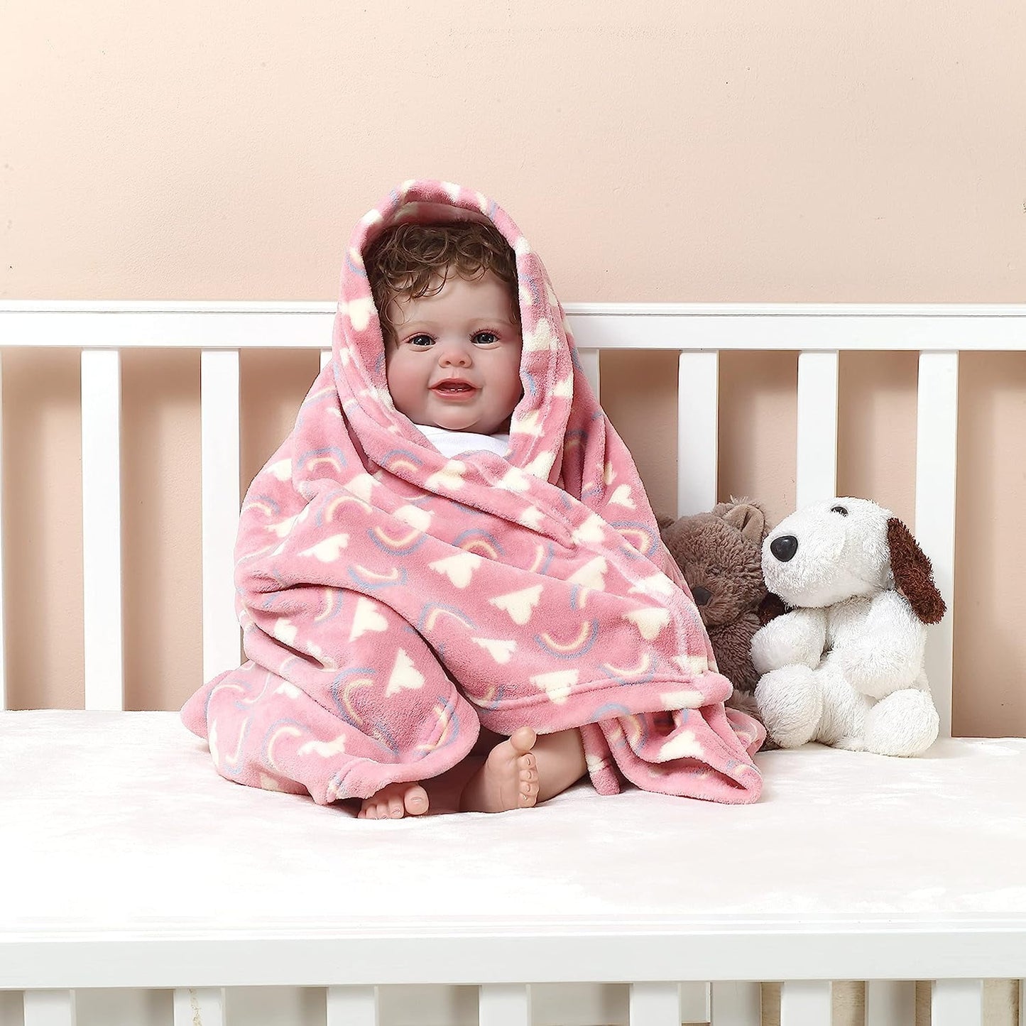 CREVENT 30''X40'' Cozy Fluffy Warm Fleece Baby Crib Blanket for Unisex Infant Toddler Crib Cot Stroller (Coral Red Rainbow)