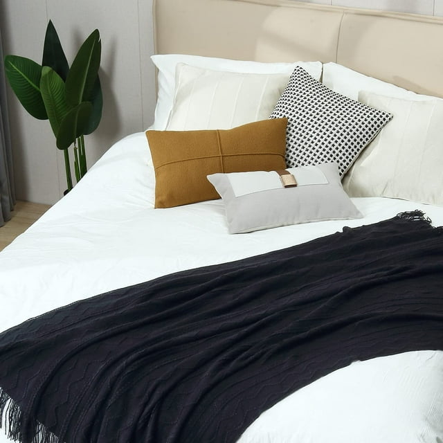 CREVENT Soft Spring Summer Throw Blanket for Couch Sofa, Suitable for Adult, 50''X60'', Dark Black