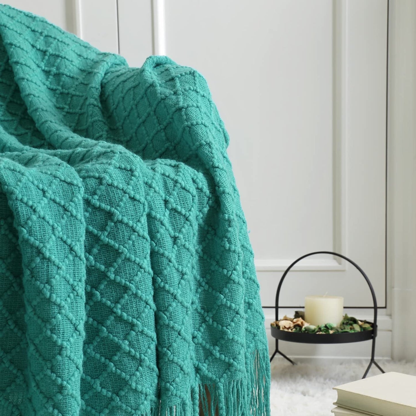 CREVENT Boho Throw Blanket for Couch Sofa Chair Bed Decoration, Gift Idea for Adult, Soft Warm Cozy Light Weight (50''X60'' Aqua Blue / Teal)