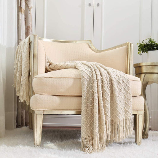 CREVENT Home Decor Rustic Couch Sofa Chair Bed Throw Blanket, Soft Warm Cozy Light Weight in Spring Summer (50''X60'' Beige/Ivory)