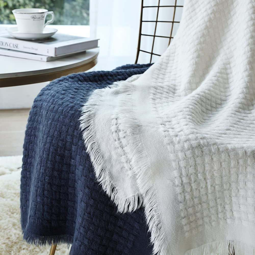 CREVENT Plush Throw Blanket for Home Decoration, Soft Warm Cozy Light Weight for Summer Fall (50''X60'' Off White/Ivory/Cream)