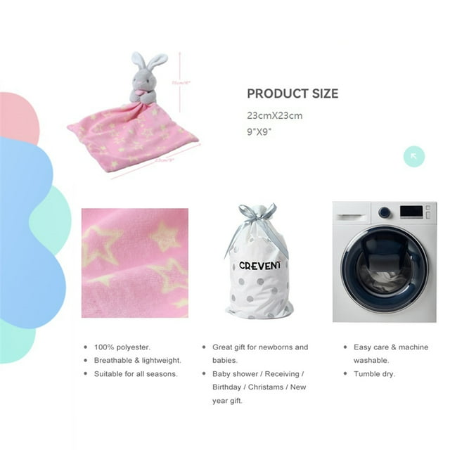 CREVENT Cozy Plush Baby Security Blanket Loveys for Baby Girls with Animal Face, Baby Shower/Birthday Gifts for Newborns Infant Toddler (Hugging Bunny)