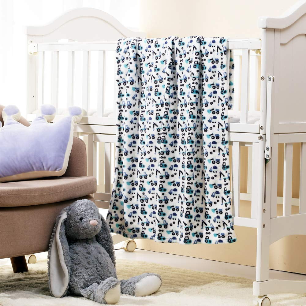 CREVENT Cute Lightweight Cozy Warm Baby Blanket for Infant Toddler Newborn Crib Cot Stroller,Unisex,30"X40",Blue Truck