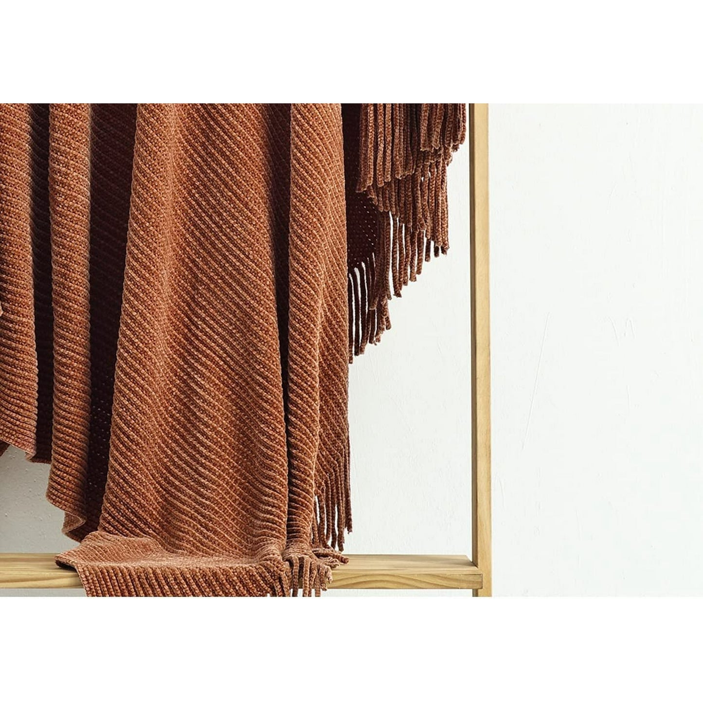 CREVENT Farmhouse Rust Chenille Throw Blanket for Couch Sofa Chair Bed Home Decoration, Soft Warm Cozy Knit Blanket for Spring (50''X60'' Caramel / Brown / Burnt Orange)