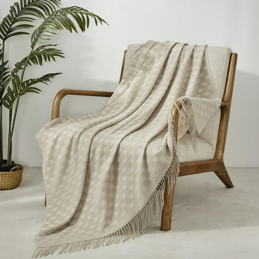 CREVENT Wave Line Throw Blanket for Couch Sofa Chair Bed Home Decoration, Super Soft Warm for All Season, 50''X60'', Beige