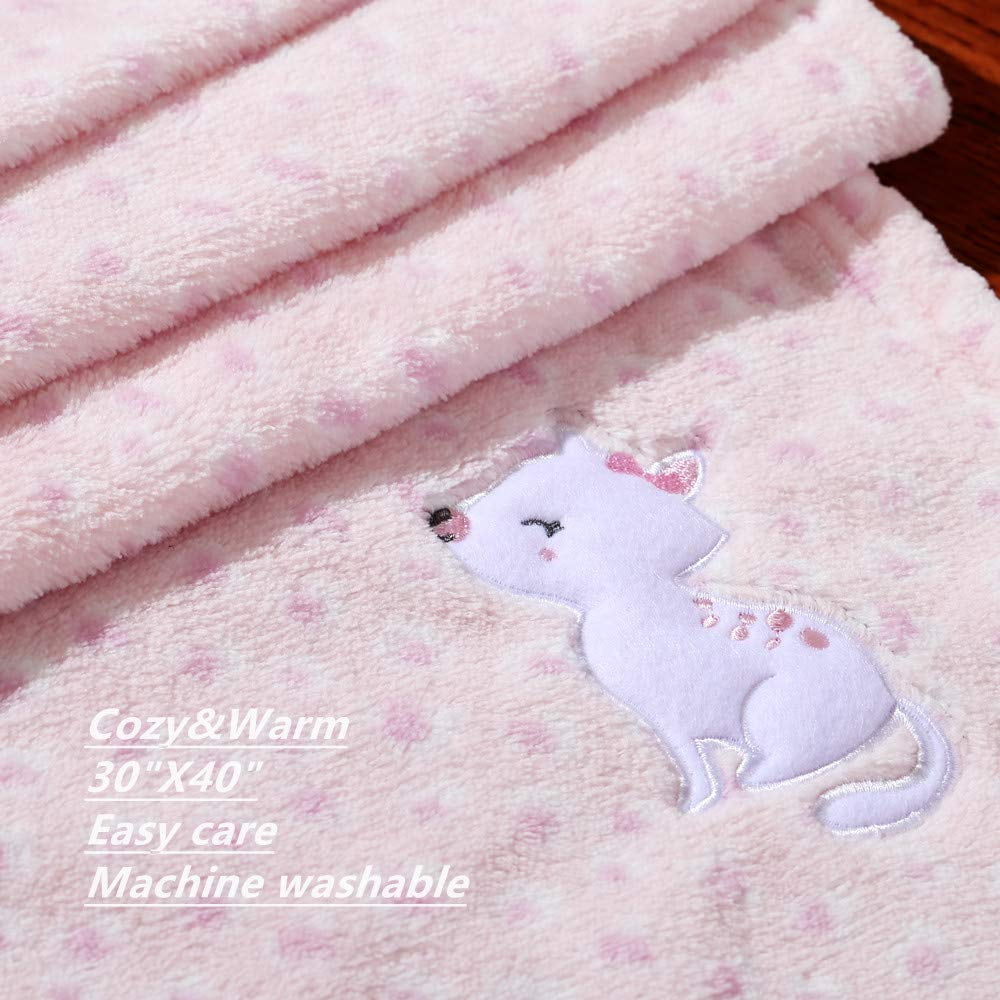 CREVENT Cute Plush Cozy and Warm Fleece Baby Blanket for Girls Infant Toddler Crib Cot Stroller, 30''X40'', Pink Cat