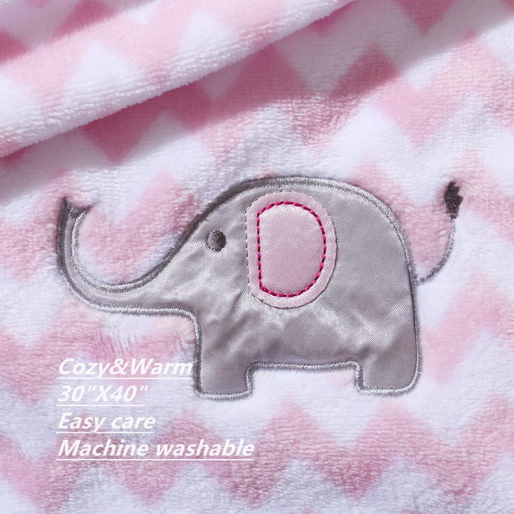 CREVENT Cute Plush Baby Blanket for Infant Girls, Giftable Suitable, 30"X40", Pink Elephant