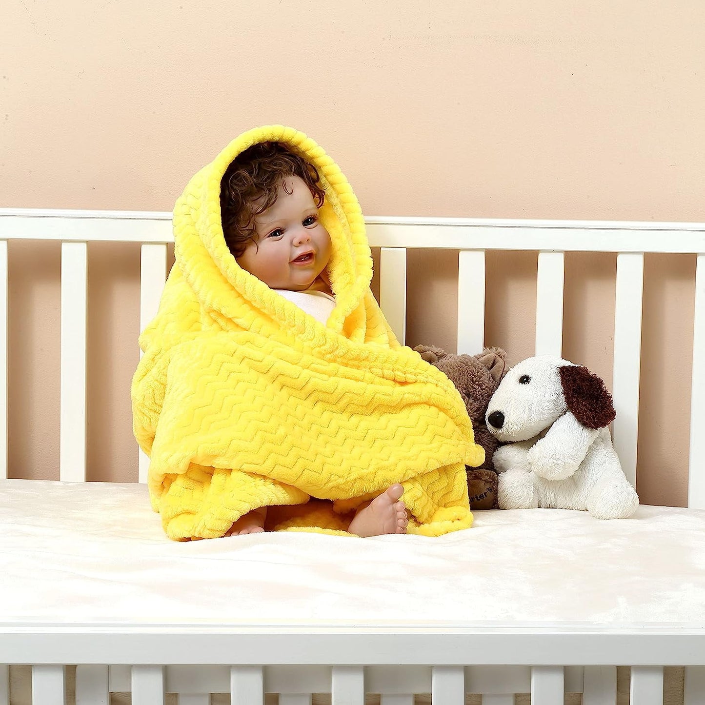 CREVENT 30''X40'' Soft Cozy Warm Baby Blankets for Boys Girls Solid Color - All Season Use - Newborn Essentials (Wave Yellow)