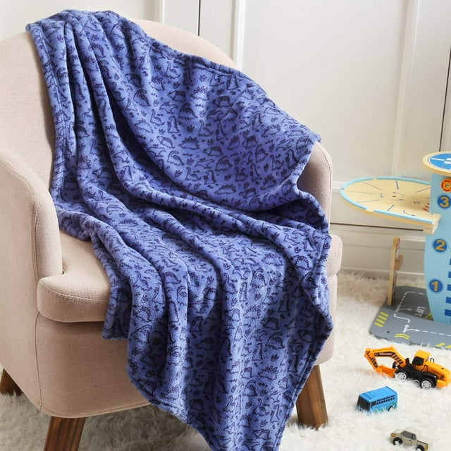 CREVENT Lightweight Fuzzy Fluffy Warm Plush Baby Blanket for Boys Infant Toddler Newborn Crib Cot Stroller, 30"X40", Blue Dinosaur