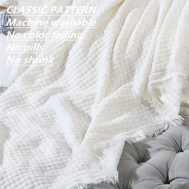 CREVENT Plush Throw Blanket for Home Decoration, Soft Warm Cozy Light Weight for Summer Fall (50''X60'' Off White/Ivory/Cream)