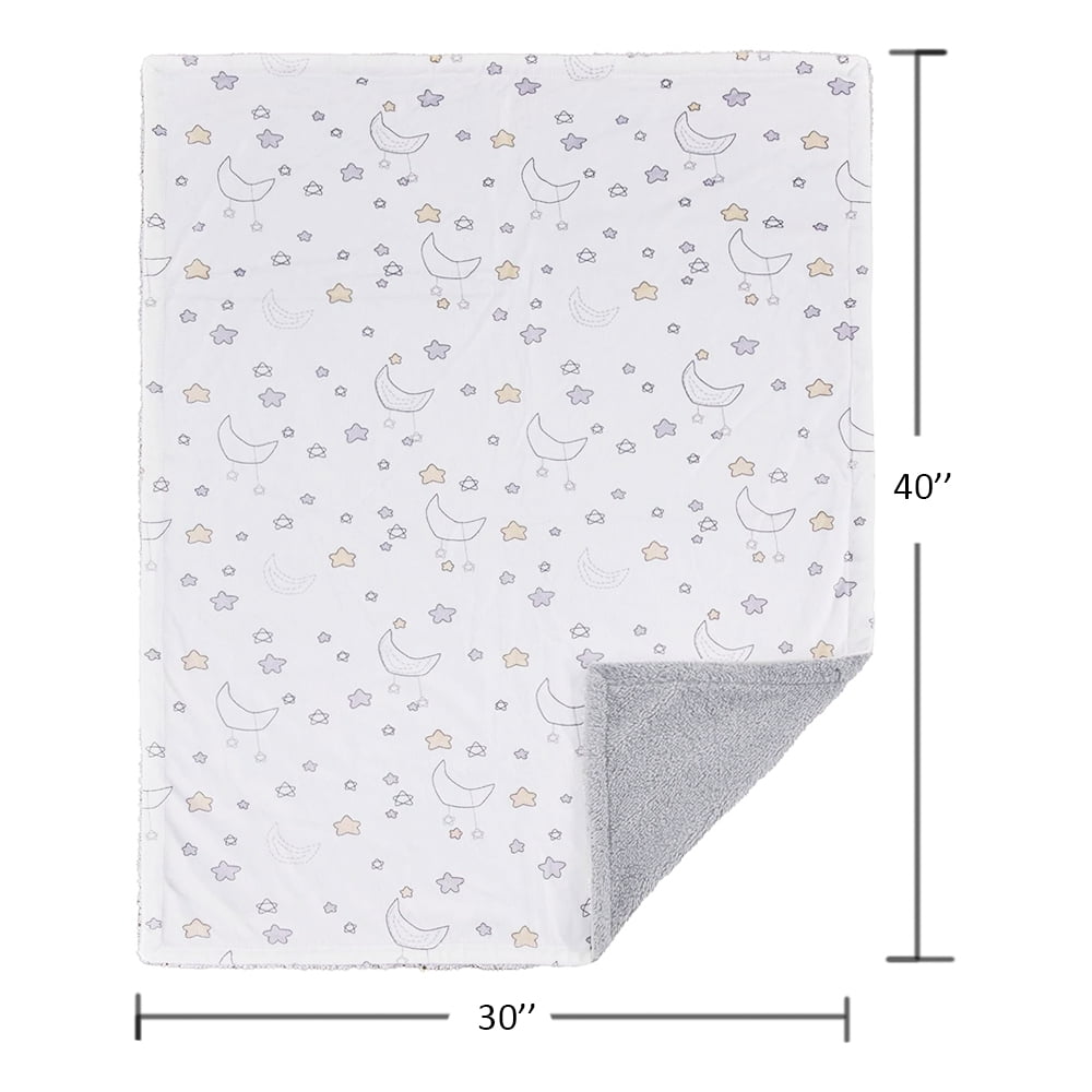 CREVENT Minky Sherpa Warm Baby Blanket for Boys Girls,Soft Plush Receiving Blanket for Newborns, 30''x40'', Grey Moon Star