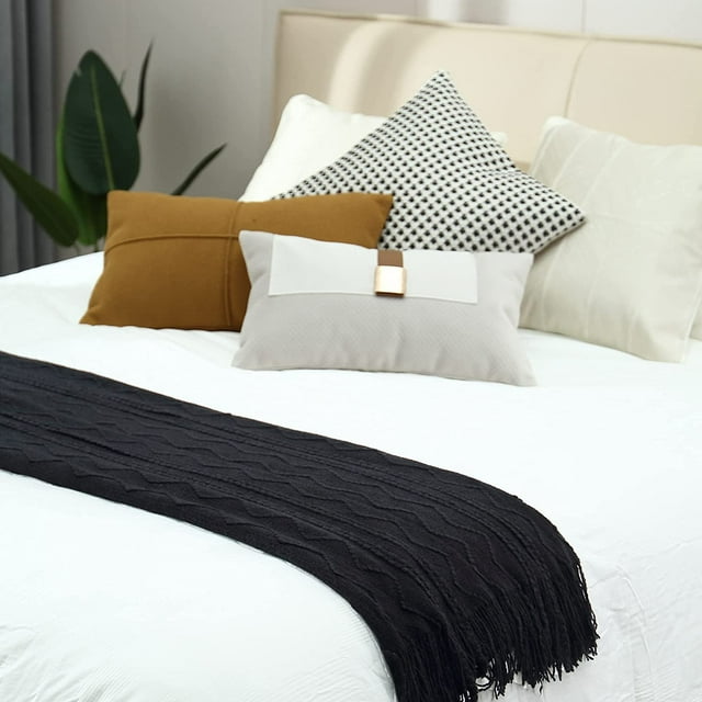CREVENT Soft Spring Summer Throw Blanket for Couch Sofa, Suitable for Adult, 50''X60'', Dark Black