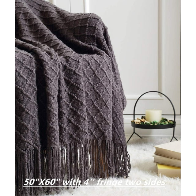 CREVENT Knitted Decorative Throw Blanket for Couch Sofa Chair Bed, Soft Breathable Lightweight for Spring Summer (50''X60'' Dark Grey/Black)