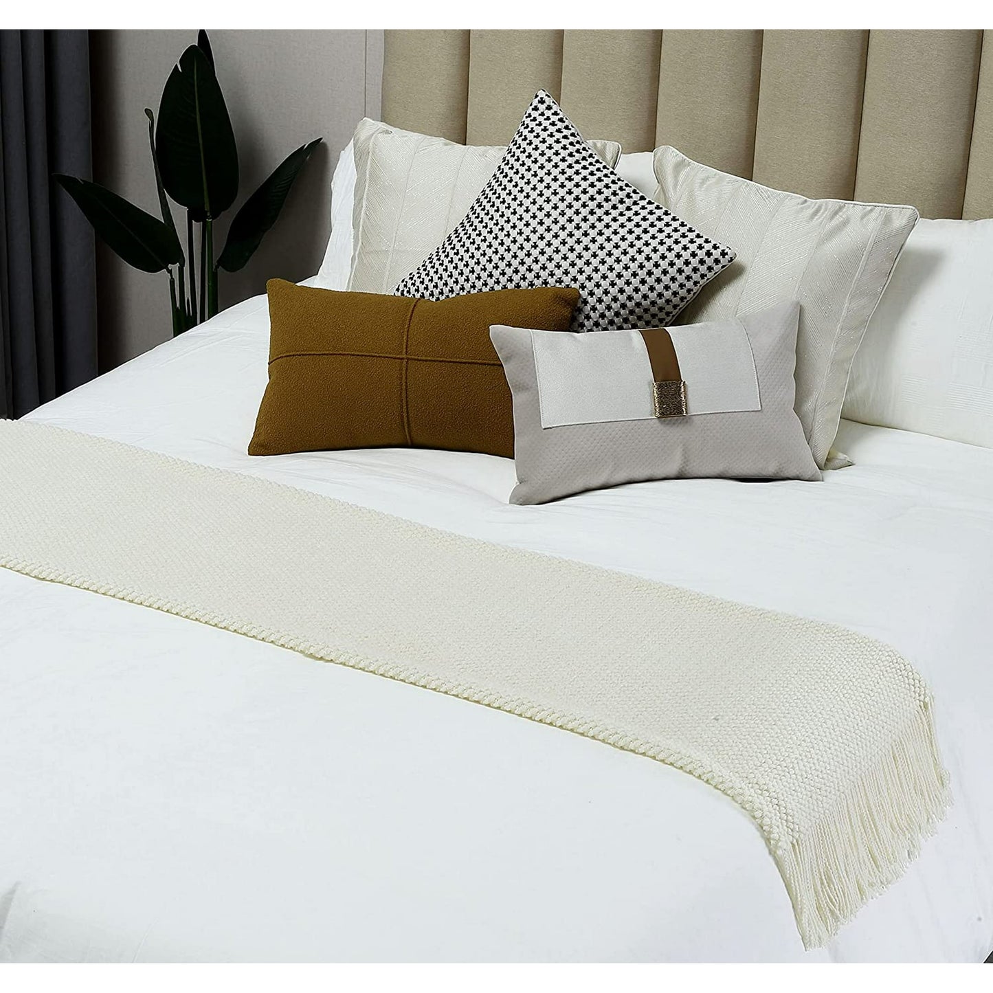CREVENT Lightweight Knit Throw Blanket for Couch Sofa Chair - Soft and Decorative for Spring Summer Fall (50''X60'' Ivory/Off White)