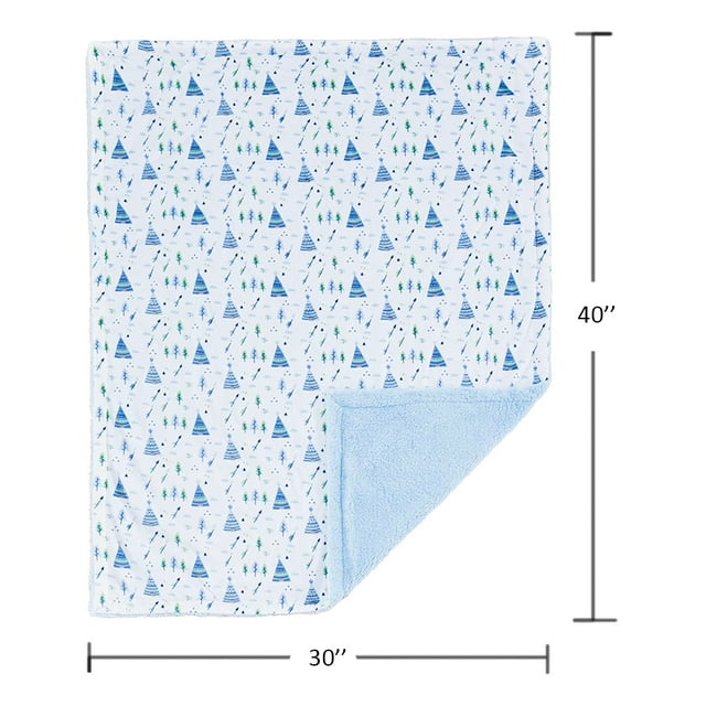 CREVENT Minky Sherpa Warm Baby Blanket for Boys Girls, Soft Plush Receiving Blanket for Newborns, 30''x40'', Blue Christmas Tree