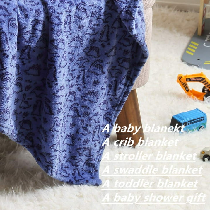 CREVENT Lightweight Fuzzy Fluffy Warm Plush Baby Blanket for Boys Infant Toddler Newborn Crib Cot Stroller, 30"X40", Blue Dinosaur