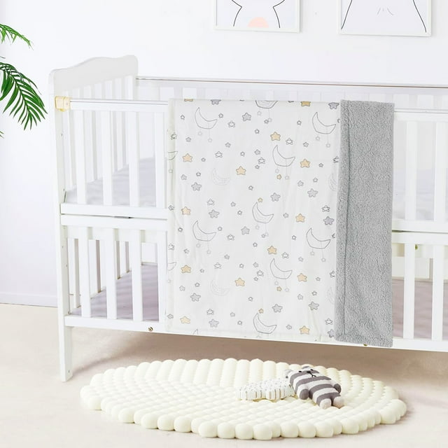 CREVENT Minky Sherpa Warm Baby Blanket for Boys Girls,Soft Plush Receiving Blanket for Newborns, 30''x40'', Grey Moon Star