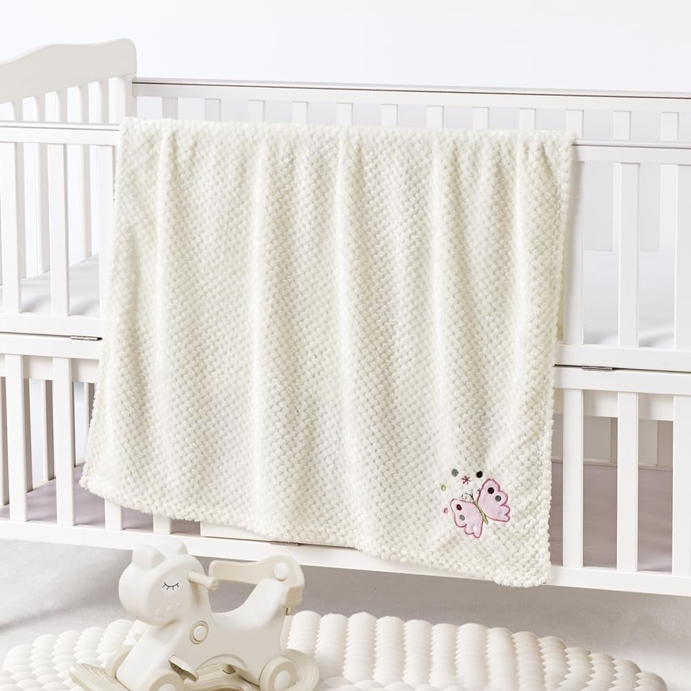 CREVENT Baby Blankets Ivory Gift Set for Boys Girls, Butterfly Baby Blanket,Sheep Security Blanket, with A Gift Bag, Unisex, 2 Items