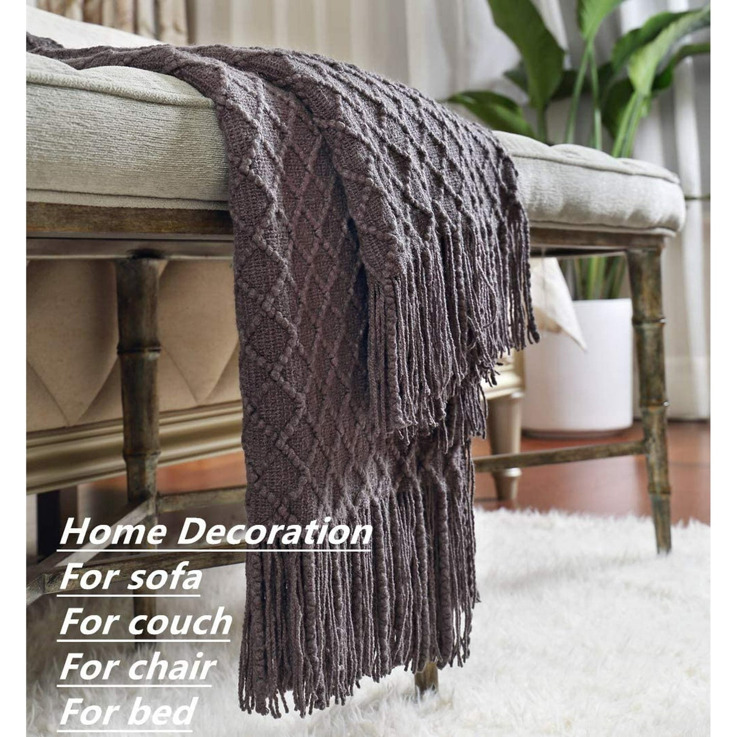 CREVENT Knitted Decorative Throw Blanket for Couch Sofa Chair Bed, Soft Breathable Lightweight for Spring Summer (50''X60'' Dark Grey/Black)