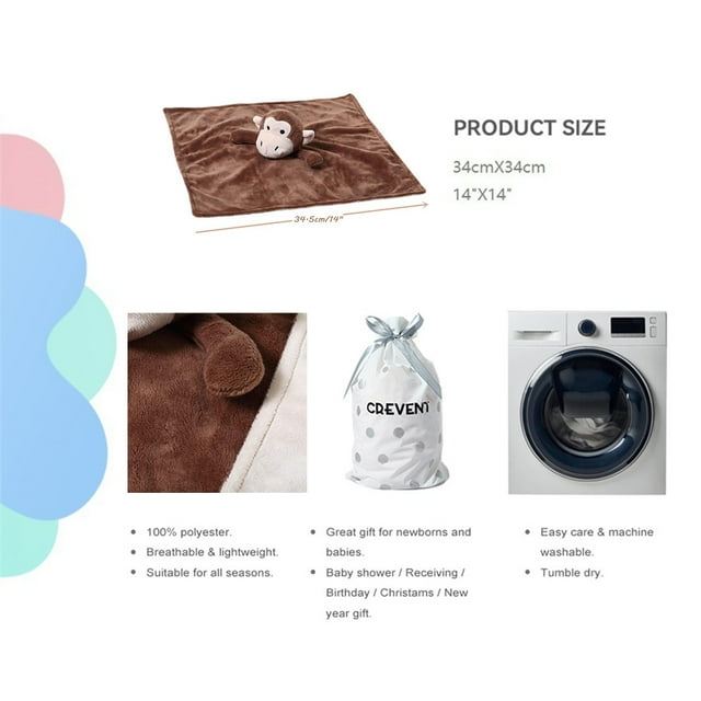 CREVENT Cozy Plush Baby Security Blanket Loveys for Baby Boys with Animal Face, Baby Shower/Birthday Gifts for Newborns Infant Toddler (Brown Monkey)