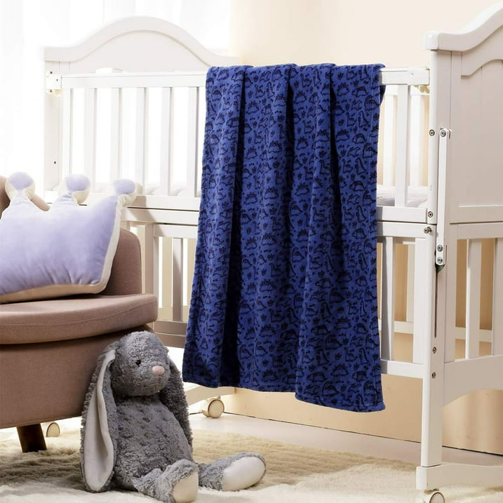 CREVENT Lightweight Fuzzy Fluffy Warm Plush Baby Blanket for Boys Infant Toddler Newborn Crib Cot Stroller, 30"X40", Blue Dinosaur