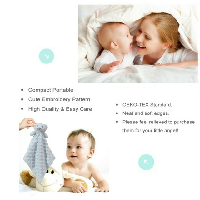 CREVENT Plush Cozy Lovey Security Blanket with Minky Dot, for Newborn Boy or Girl,Unisex,Blue Bear