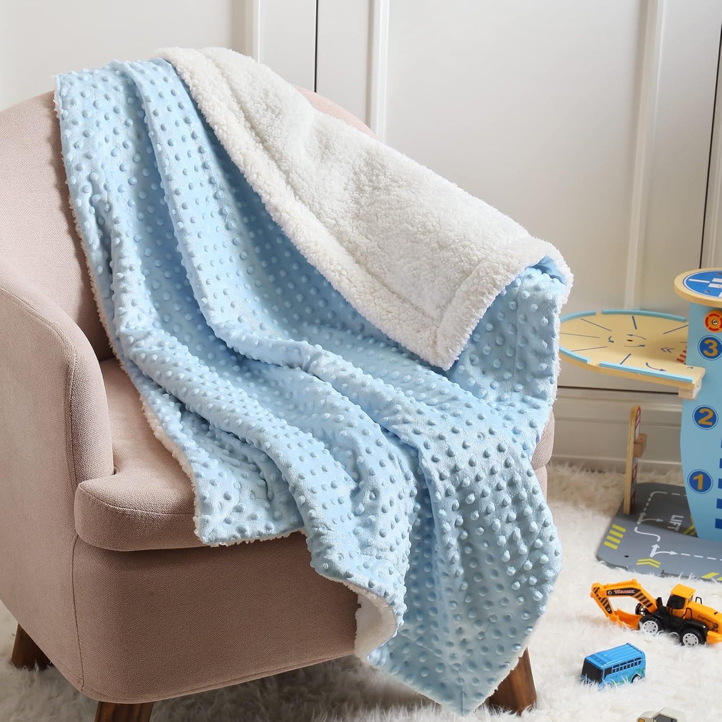 CREVENT Baby Blankets Gift Set for Boys Girls,Blue Bear Security Blanket, Blue Sherpa Blanket, with A Gift Bag, Unisex, 2 Items